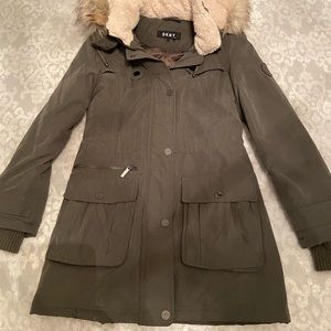 DKNY Faux Fur Trim Hooded Waterproof Parka